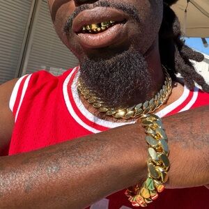 Miami Cuban Link Chain/Bracelet Set, 18mm (18”) Handmade Real 14k Gold Plated